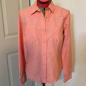 Roper Button Down Pearl Snap Long Sleeve Cotton Shirt Women Size L
